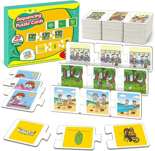 Broytain Sequencing Puzzle Cards,Sequence Game for Kids,Toddler Puzzle,Speech Therapy Toy,Autism Learning Materials,Storytelling,Social Skill,Sentence Building,Learning Activities for 3 4 5 6 Year Old by Broytain