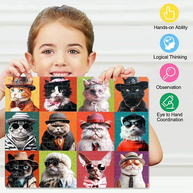 LELEMON Cat Puzzles for Kids Ages 4-8,100 Piece Colorful Kitty Kitten Cats Jigsaw Puzzle for Children,Learning Educational Toys for Boys and Girls - Image 4