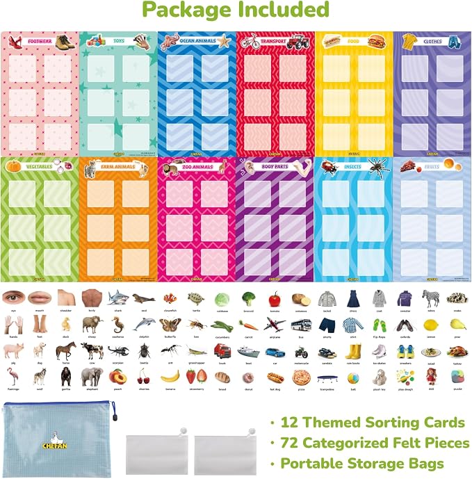 CHEFAN Sorting Toy for Toddlers 3-5, 72 PCS Preschool Learning Activities with 12 Themes, Fine Motor Skills Matching Game, Montessori Categorizing Educational Toy for Speech Therapy Autism Learning - Image 6