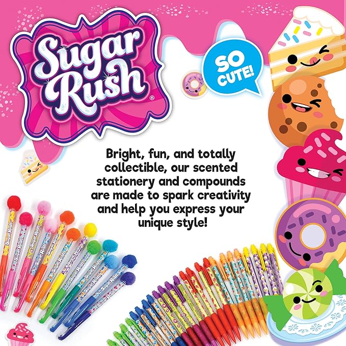 Sugar Rush Scented Pen and Marker Bundle – 56-Count Art Supplies Set with Gel Pens, Fineline Markers, Retractable Pens, and Candy Scented Markers – Non-Toxic for Kids Ages 3+
