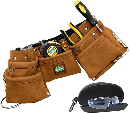 SparkJump Kids Brown Tool Belt, Adjustable Leather Tool Belt for Toddlers and Kids, Dress-Up Construction Costume for DIY Woodworking and STEM Learning