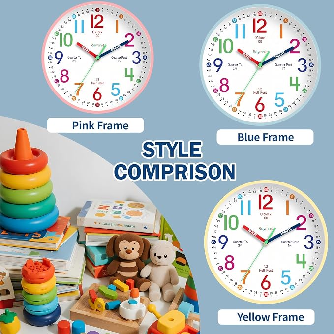 Roymnie Wall Clock 8" for Kids Learning Battery Operated Teaching Silent - Image 3