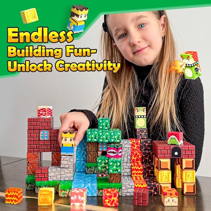 100PCS Magnetic Blocks Magnetic Building Blocks Sensory Toys for Kids Ages 3-5 6-8 8-12 Kids Game Toys for 3+ Year Old Boys & Girls, Mine Magnet World Craft 3 4 5 6 7 8 9 Year Old Boy Birthday Gift - Image 6