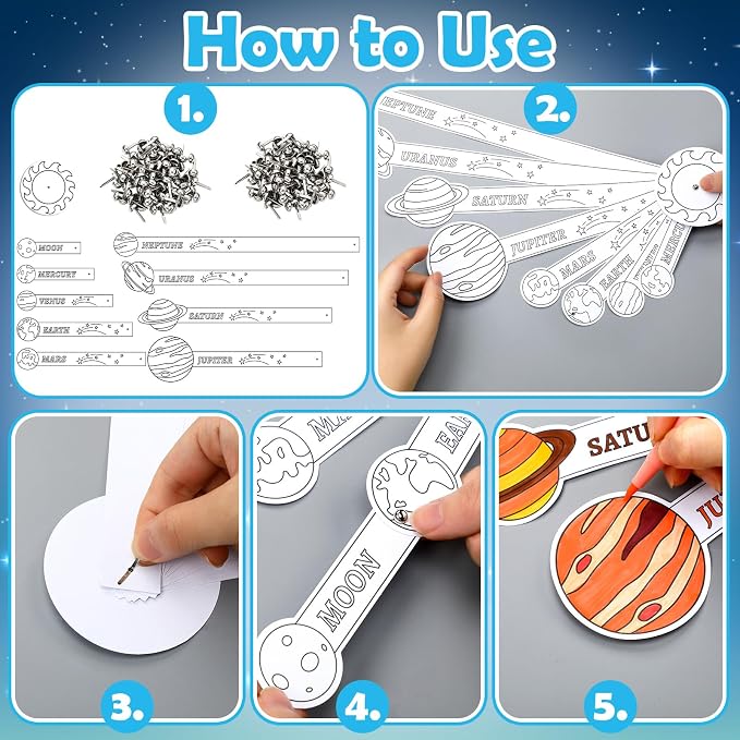 Glenmal 36 Set Solar System Model Craft Kit Kids DIY Planets Solar System Paper Art Set Decor Outer Space Preschool Activities Supplies for Montessori Learning Homeschool Toddler(Blank) - Image 3