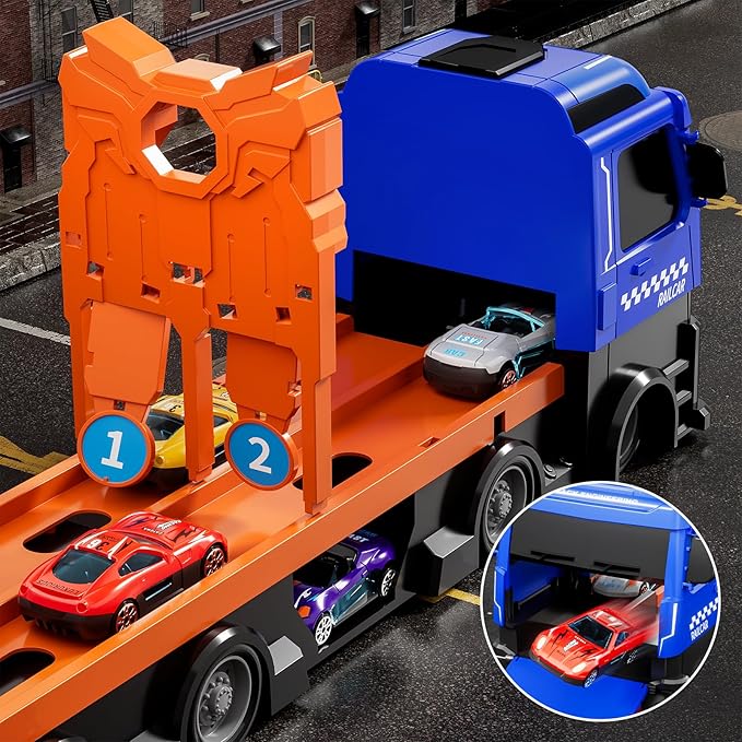 Large Truck Toys for Toddlers 1-3 2-4 3-5 4-7 Years Old Boys Kids, Transport Truck with 24 Pcs Die-Cast Cars, Toy Gifts for 3 4 5 6 Year Old Boys, Toddler Gift Toys for Ages 3-5 4-7
