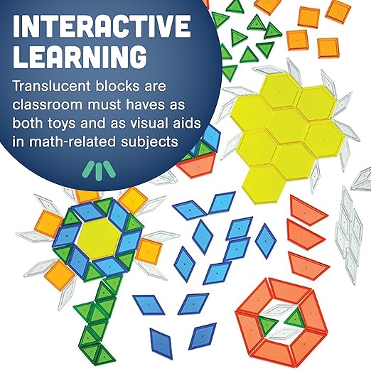 Constructive Playthings Translucent Pattern Blocks, Light Table Manipulatives, STEM Toys, Sensory Play, Create, Build and Design, Color Exploration, Set of 147 Blocks, Toys for Kids 3 Years and Up - Image 4