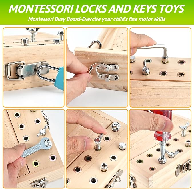 Montessori Screwdriver Board Set, Montessori Toys for 3 4 5 with 6 Locks and Keys, Toddler Screwdriver Toy, Kids Tool Set, Preschool Learning Sensory Toy, Fine Motor Skills Toys - Image 4