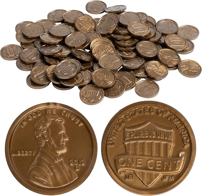 LEARNING ADVANTAGE Play Pennies - Set of 100 Plastic Coins - Designed and Sized Like Real US Currency - Teach Money Math With This Pretend Play Resource by LEARNINGADVANTAGE