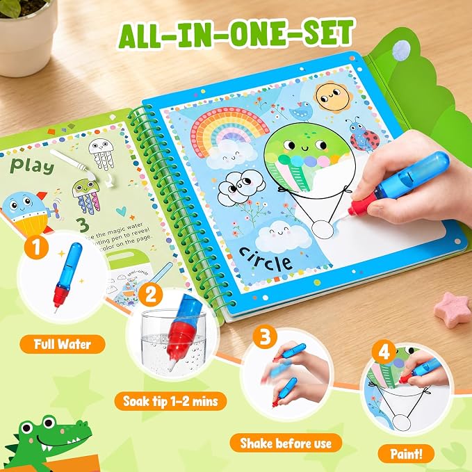 JoyCat Water Coloring Book for Toddlers, Shapes & Transportation Theme - Image 2