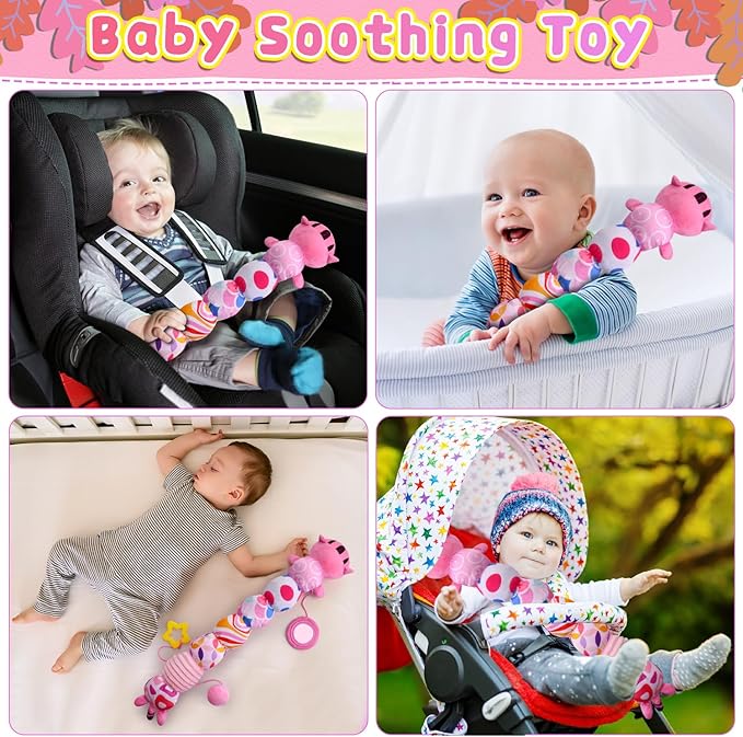 Baby Toys 0-6 6-12 Months, Stuffed Animal Infant Tummy Time Toys Sensory Toys with Crinkle Rattles Textures and Mirror Gifts for Newborn Boys Girls, Baby (Pink)