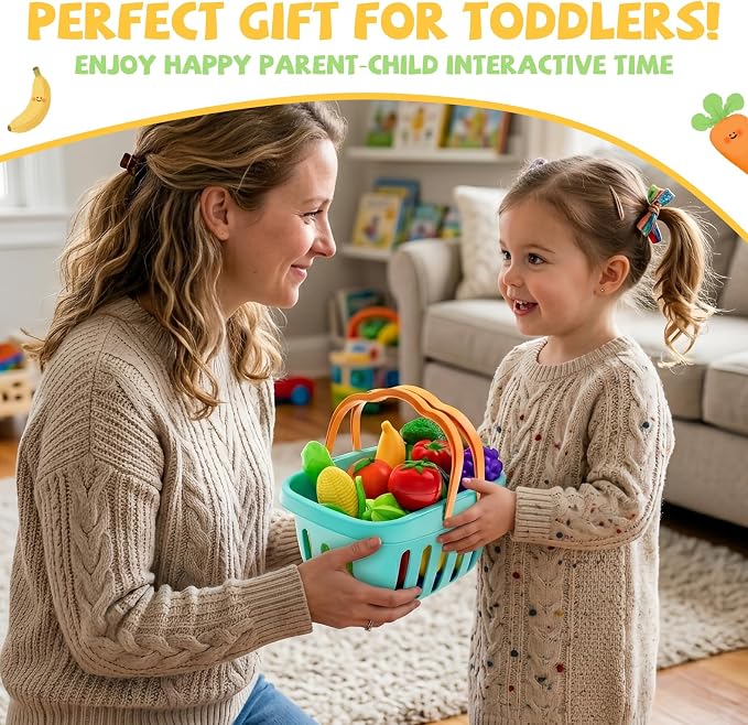 ALASOU Play Food Set with Hanging Felt Tree Mat & Storage Basket - Image 7
