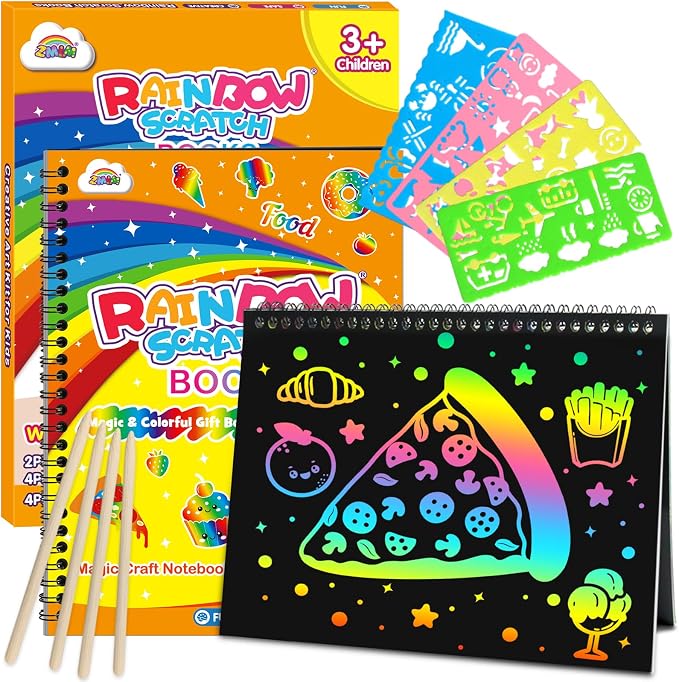 ZMLM Scratch Paper Art-Crafts Gift: 2 Pack Rainbow Notebooks Supplies Toys by ZMLM