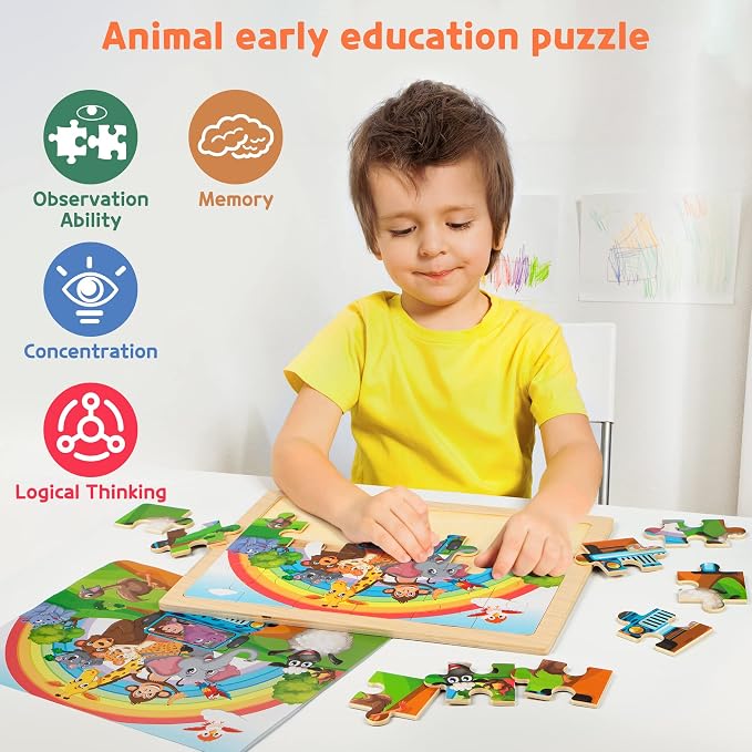 SYNARRY Large Animal Wooden Puzzles for Kids Ages 4-6, 4-in-1 Gift Set - Image 6