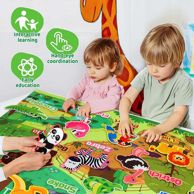 Taika 43x28 inch Zoo Animals Felt Story Board Set, 41Pcs Jungle Animals Toys, Thicker Flannel Board, Preschool Learning Toy, Interactive Storytelling Teaching Play Activity Kits - Image 3