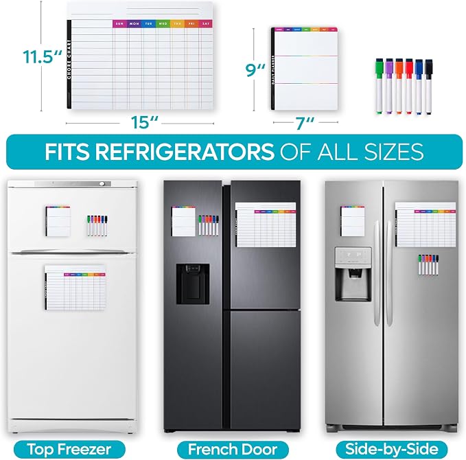 Magnetic Chore Chart Dry Erase Whiteboard Set - Pocket Charts for Multiple Kids, Teens & Adults (15"x 11.5"), Daily to-Do, Grocery, Notes (9"x 7") -Behavior Chart for Fridge & 6 Fine Tip Markers - Image 6