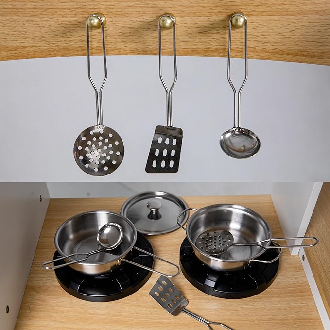 Kids Kitchen Playset with Lights & Sounds, Wooden Corner Play Kitchen with Sink,Oven, Ice Maker & Pretend Play Accessories, Educational Toy Kitchen Set for Toddlers, White