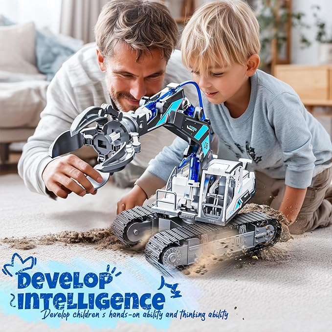 SMILESSKIDDO Science Kits for Kids Age 8-12 - 137 Pcs STEM Toys for Ages 8-13 with Hydraulic Grab, Teen Boys Gift Ideas Crane Toy, Teenage Engineering Kit Construction Vehicle Toys