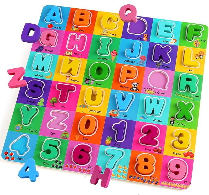 Wooden Alphabet Puzzles Ages 3-5, Alphabet and Number Puzzle with ABC Learning for Kids Ages 3 4 5, Preschool Learning Toys with Chunky ABC Puzzle Board for Girls Boys Kindergarten by NASHRIO