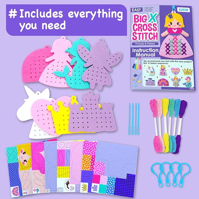 EZCRA Princess Cross Stitch Kit for Kids Ages 4-8, 8 No Mess Felt Projects - Image 3