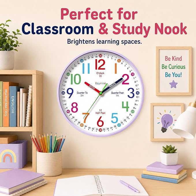 Roymnie Wall Clock 8" for Kids Learning Battery Operated Teaching Silent - Image 8