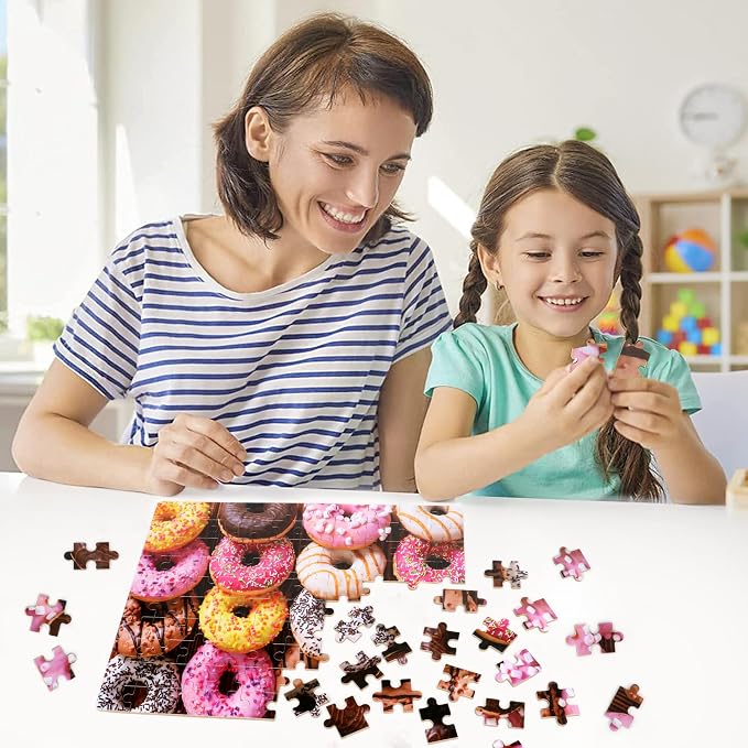 LELEMON 100 Pieces Donut Jigsaw Puzzle for Kids Ages 4-8 Sweet Colorful Donut Jigsaw Puzzles in a Metal Box Children Boys Girls Learning Educational Puzzles Toys - Image 6
