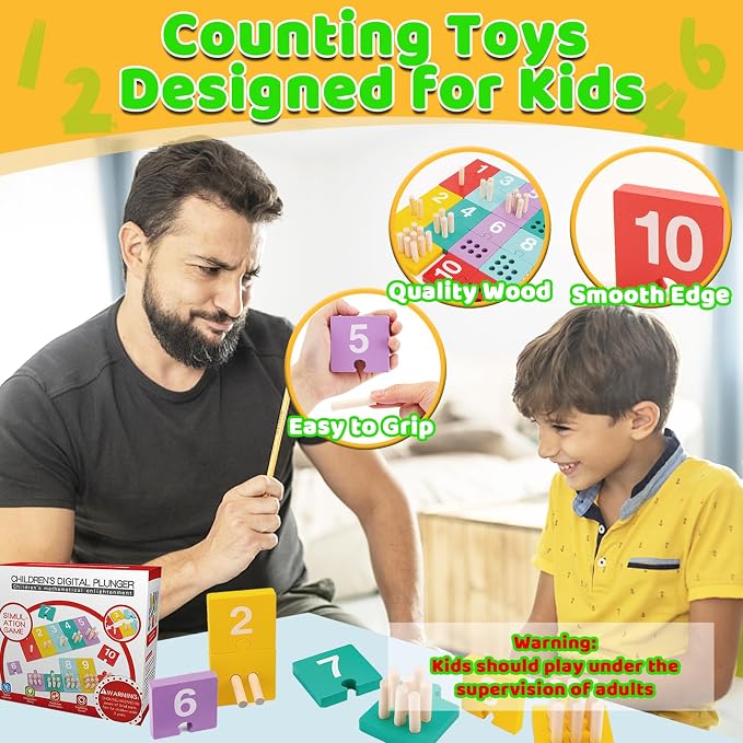 TEUVO Counting Pegs Board Montessori Toys for Kids Aged 3 4 5 6 Years Old, Wooden Early Math and Number Digital Plunger Manipulatives Materials Game for Toddlers Home Kindergarten Daycare Classroom - Image 4
