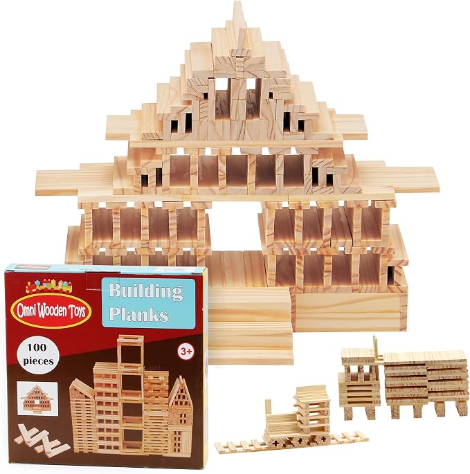 OWT Wooden Building Planks for Kids | 100 Piece STEM Construction Blocks Set for Creative Play | Educational Wood Building Toys for Boys and Girls Ages 3+ | Architecture, Engineering & Learning Fun by CHH