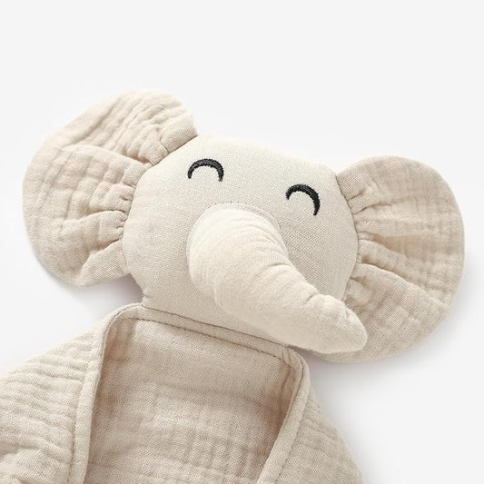 Organic Elephant Lovey, Muslin Security Blanket for Babies, Elephant Baby Stuffed Animal, Snuggle Toy, Gift for Boys and Girls (Khaki)