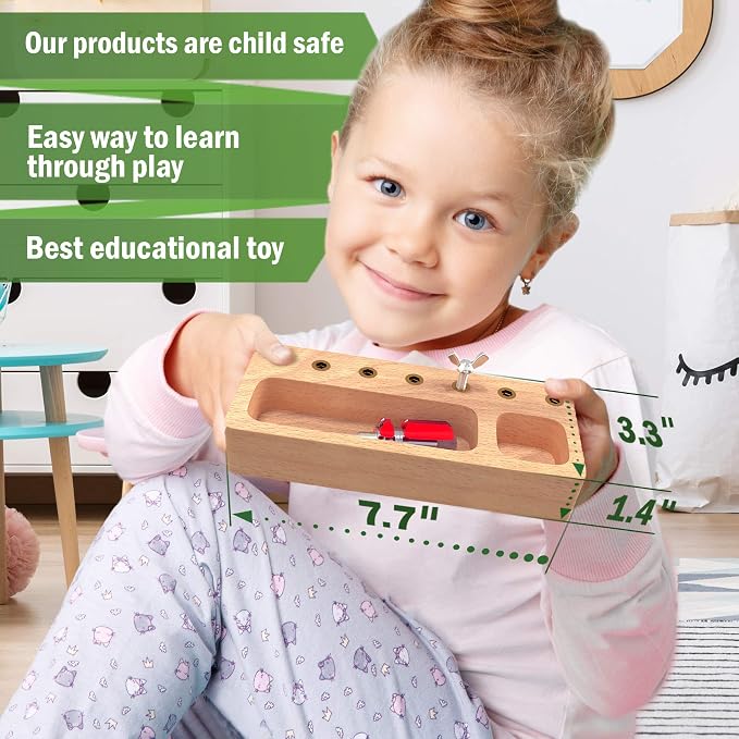 Panda Brothers Montessori Screwdriver Board Set - Wooden Montessori Toys for 4 Year Old Kids and Toddlers, Sensory Bin, Fine Motor Skills, STEM Toys - Image 2