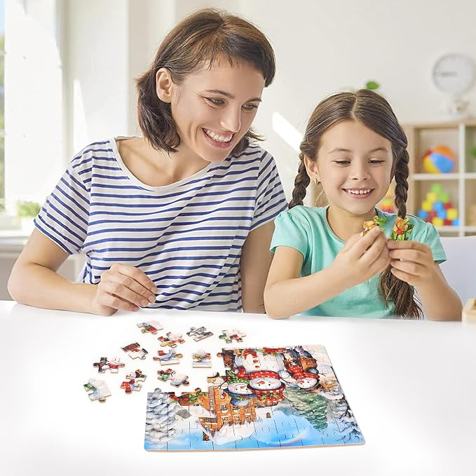 LELEMON 100 Pieces Jigsaw Puzzles for Kids Ages 4-8 Cute Winter Snowman Educational Puzzles Boys Girls Children Learning Educational Puzzles Portable Box Pack Toy - Image 6