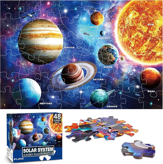 Jumbo Floor Puzzle for Kids,48 Piece Solar System Jigsaw Puzzle Ages 3-8 by IFLOVE