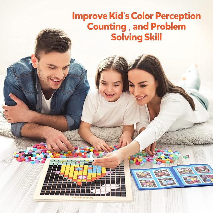 Coogam Wooden Mosaic Puzzle, 370PCS Shape Pattern Blocks with 8 Colors, Pixel Board Game Montessori STEM Toys Gift for Kids Toddlers Boys Girls Ages 4 5 6 7 Years Old - Image 5