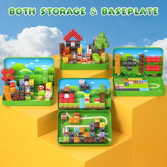 Axirata 60PCS Mini Magnetic Blocks Travel Set for Kids, Mini Magnetic Tiles Building Cubes with Portable Iron Box, STEM Learning Sensory Toy for Toddler Boys Girls Age 3-5 4-8 8-12+ - Image 4