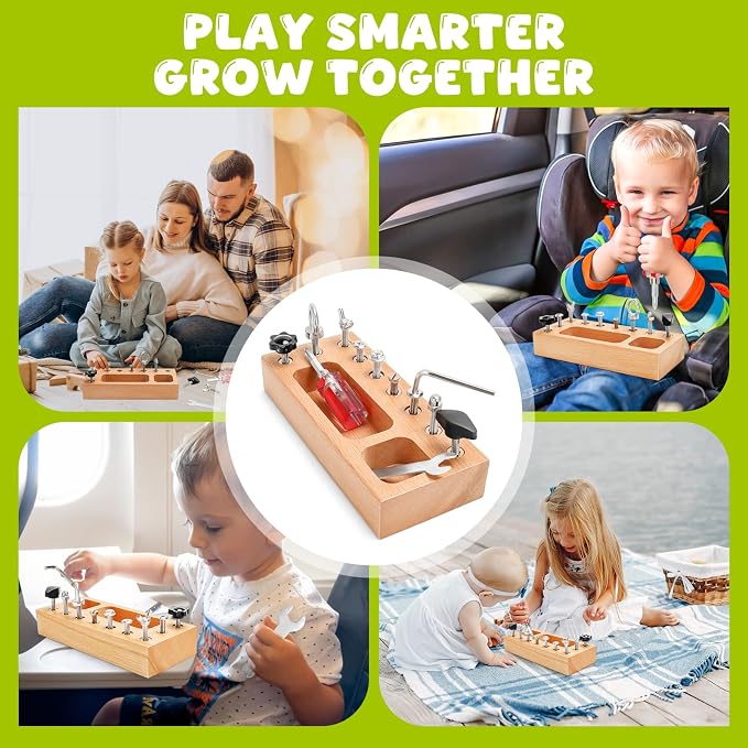 TenFans Montessori Busy Board for Toddlers 3-5 Years, Wooden Screwdriver Activity Board, Fine Motor Skills & Sensory Development Toy, Preschool Learning & Travel​​ - Image 5