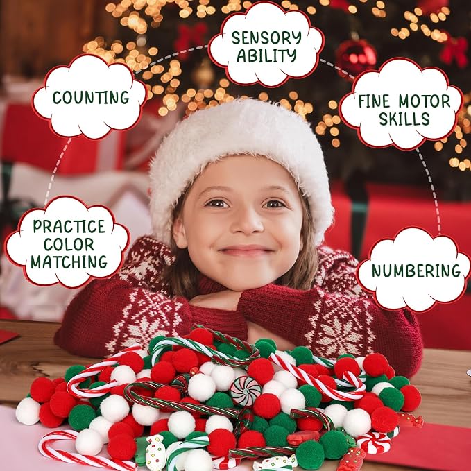 136 Pcs Christmas Sensory Bin Items Candy Cane Counting Sorting Sensory Bin Filler Fine Motor Toys Candy Cane Counts for Kids Xmas Counting Toys for Preschool Education Activities - Image 4