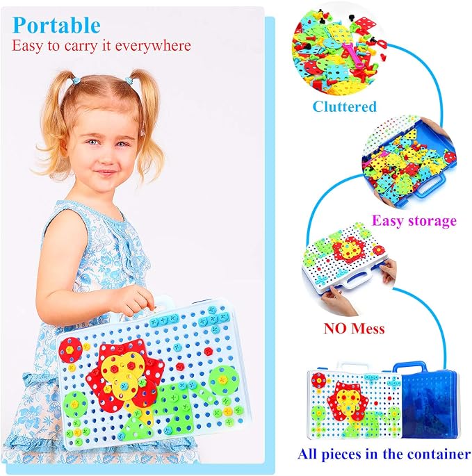 HAPTIME Design and Drill Toy,Educational Toys Building for Kids Ages 3-8,STEM Toys for 3 4 5 6 Year Old,193 Pcs Electric Drill Toy,Magic Montessori Play Toolbox for Toddler Boys Girls Preschool - Image 7
