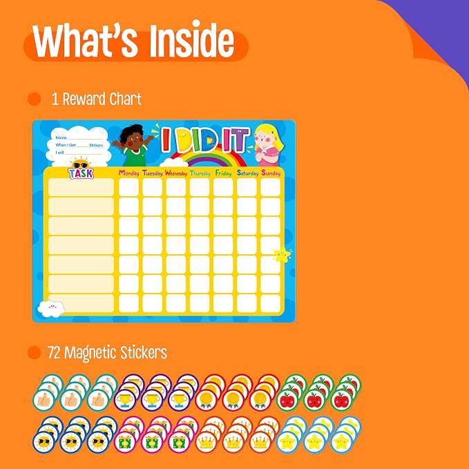 Magnetic Reward Chart, Dry Erase Task Board-One Chart & 72 Magnetic Reward Magnets, Behavior Tracker for Daily Routine, Potty Training - Image 2