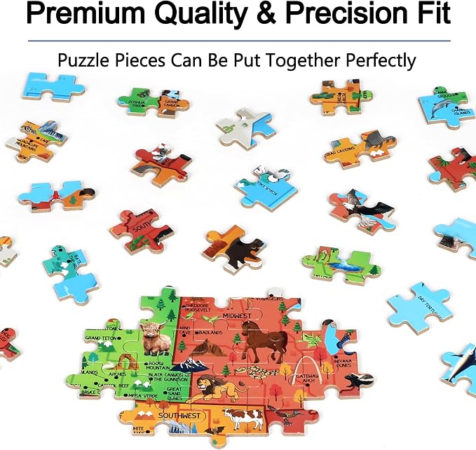 LELEMON United States Puzzles for Kids Ages 4-8,100 Pieces USA Fun America Animal Map Learning Educational Toys for Boys Girls - Image 5