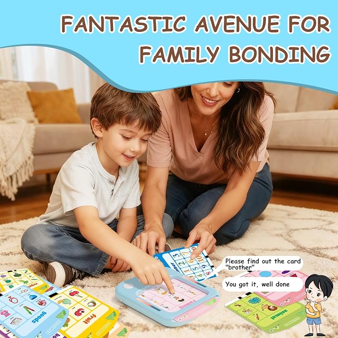 Interactive Educational Learning Tablet Toy for Kids,Screen-Free Phonics Learning Toy with 30 Flash Cards for Alphabets, Numbers, Words, Animals, Learn to Read for Boys Girls 3-5 Years Old, Blue - Image 3