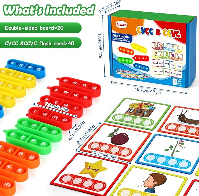 Aizweb CVCC & CCVC Word Game,Phonics Games Flash Cards for Preschool Kindergarten Classroom Supplies,Special Education Reading Manipulative Montessori Spelling Toy for Learning Activity Teacher School - Image 7
