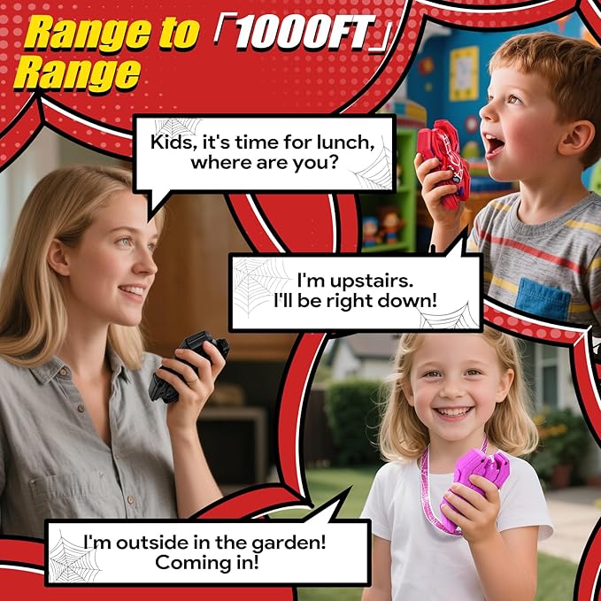 Vvinca Spider Walkie Talkies for Kids Toys Ages 3 4 5 6 7 8 9 10 Boys Girls 3 Pack Superhero Toys Lanyard Long Range Clear Sound Outdoor Game Camping Gear Spy Gadgets & Easter Christmas Birthday Gifts