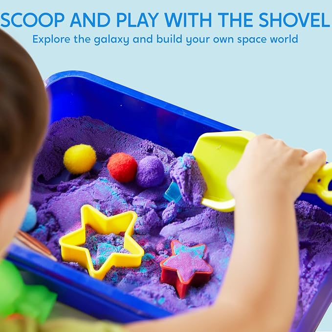 JOVA Klever Kits Outer Space Sensory Bin for Kids with Glow in The Dark Alien and Rocks, Sandbox with Lid Dual-Color Sand, Preschool Learning Activities Gifts for Boys Girls Age 3+ - Image 6