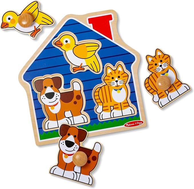 Melissa & Doug Pet Animals Jumbo Knob Puzzle, Wooden Peg Puzzle for Toddlers, Educational Toy for Shape Recognition and Fine Motor Skills, Ages 1+ - Image 4