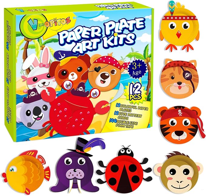 V-Opitos 12 Pack Paper Plate Arts and Crafts Kits for Kids by Wearecommittedtotheresearchandproductionofhigh-qualitykidstoysschoolofficesuppliesandholidayproducts