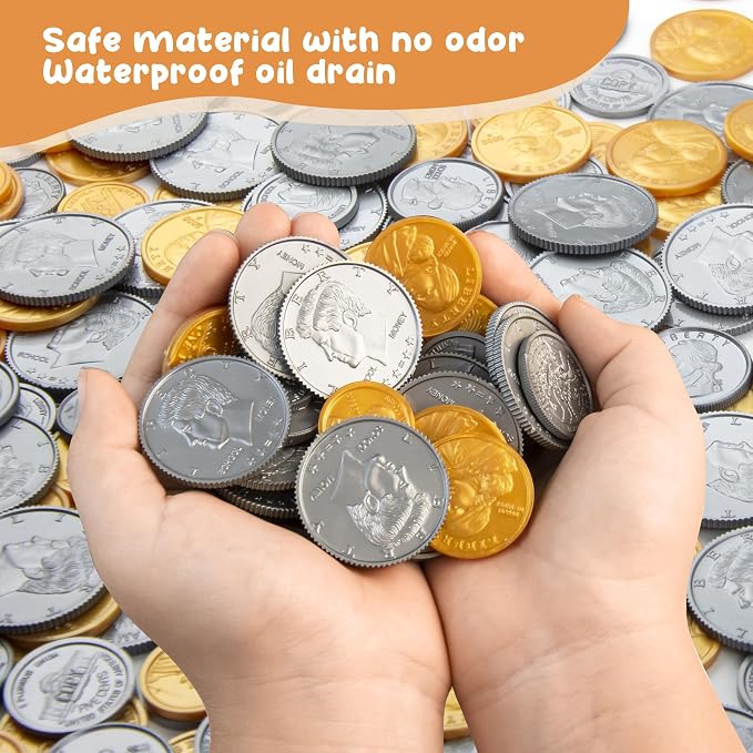 TOMMYHOME Fake US Coins Play Money 800 PCS Set – 6 Types of Coins,Realistic Prop Money for Kids,Toy Cash Register, Pretend Play Toys – Homeschool Teaching Supplies (800) - Image 7