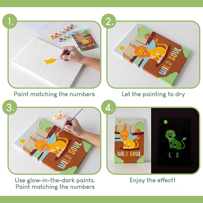 BONNYCO Paint by Numbers Kit for Kids Animals Pack 3 Canvas. Paint by Number, Canvas Framed Pre Drawn. Jungle Gifts for Boys, Arts and Kids Crafts 4-6 8-12. Pintar por Numeros Niños, Animal Crafts