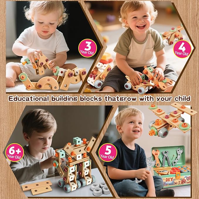 VEAIS Kids Tool Set with Drill,148Pcs Tool Set with Toolbox,STEM Montessori Toys for 3 4 5 Year Old,Pretend Play Kid Toy,Educational Construction Toy for 3-5 Year Old Boy Girl,Birthday Gift for Kids - Image 4