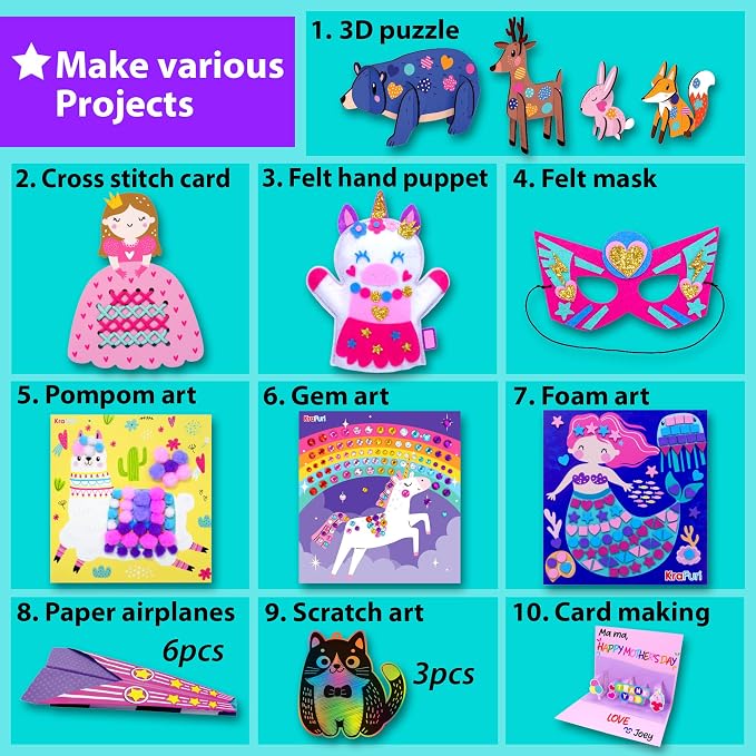 KRAFUN Craft Workshop Kit Ages 3-5 |10 Envelopes, Unicorn & Mermaid - Image 3