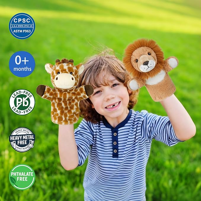 Soft Hand Puppet Large Safari Animal for Story Time Teaching Educational Toy Adult Hands Fit Washable Stuffed Long Neck Giraffe