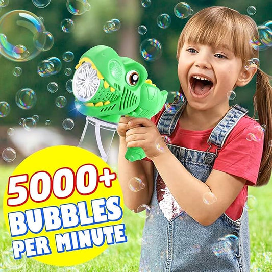 Kids Bubble Gun 2 Pack Dino Bubble Machine Gun for Toddlers with 4 Solutions Automatic 13-Hole Bubbles for Kids Blower Maker Easter Basket Essentials Stuffers Valentines Gift Party Toys for Boys Girls